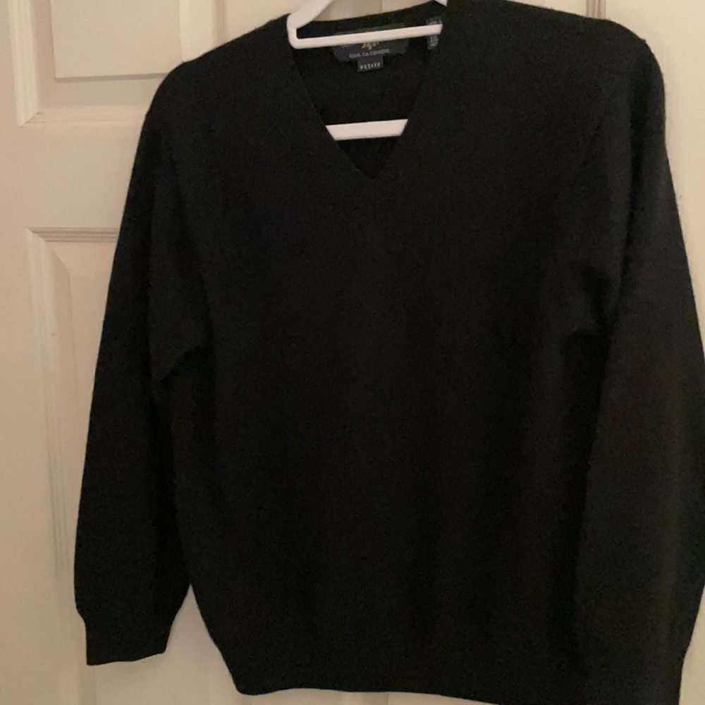 Womens Glen Lyon Black V-Neck 100% Cashmere Sweater Petite M, small unravel seem